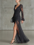 Diana | Lace Ruched Sheer Maxi Dress