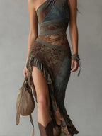 Estella | Elegant One-Shoulder Printed Maxi Dress