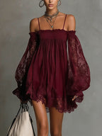Elara | Off-Shoulder Lace-Trim Mini Dress