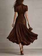 Lucia | Pleated Striped Midi Dress