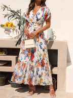 Savannah | Short Sleeve Pleated Floral Midi Dress