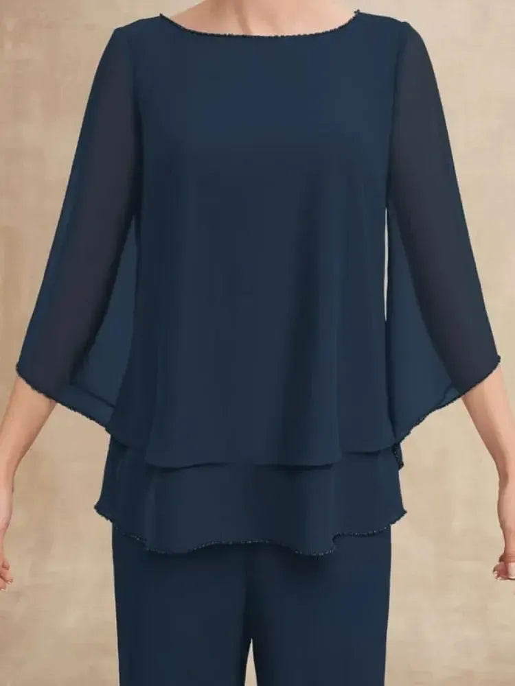 Classy 3/4 Sleeve Plain Two Piece Set