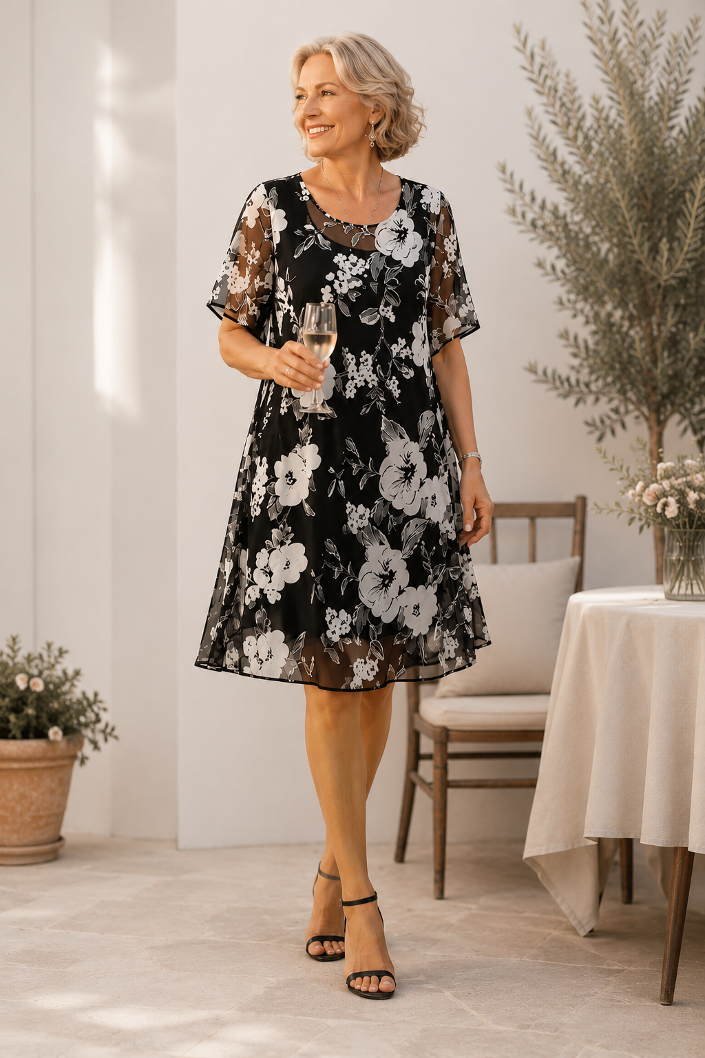 Women's Elegant Floral Print Chiffon Dress