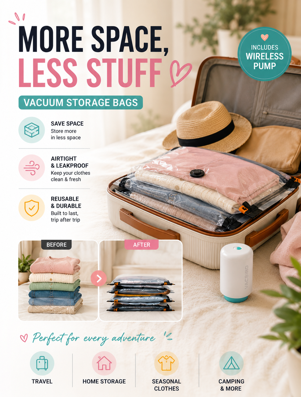 Wireless Vacuum Storage Bags for Travel & Home