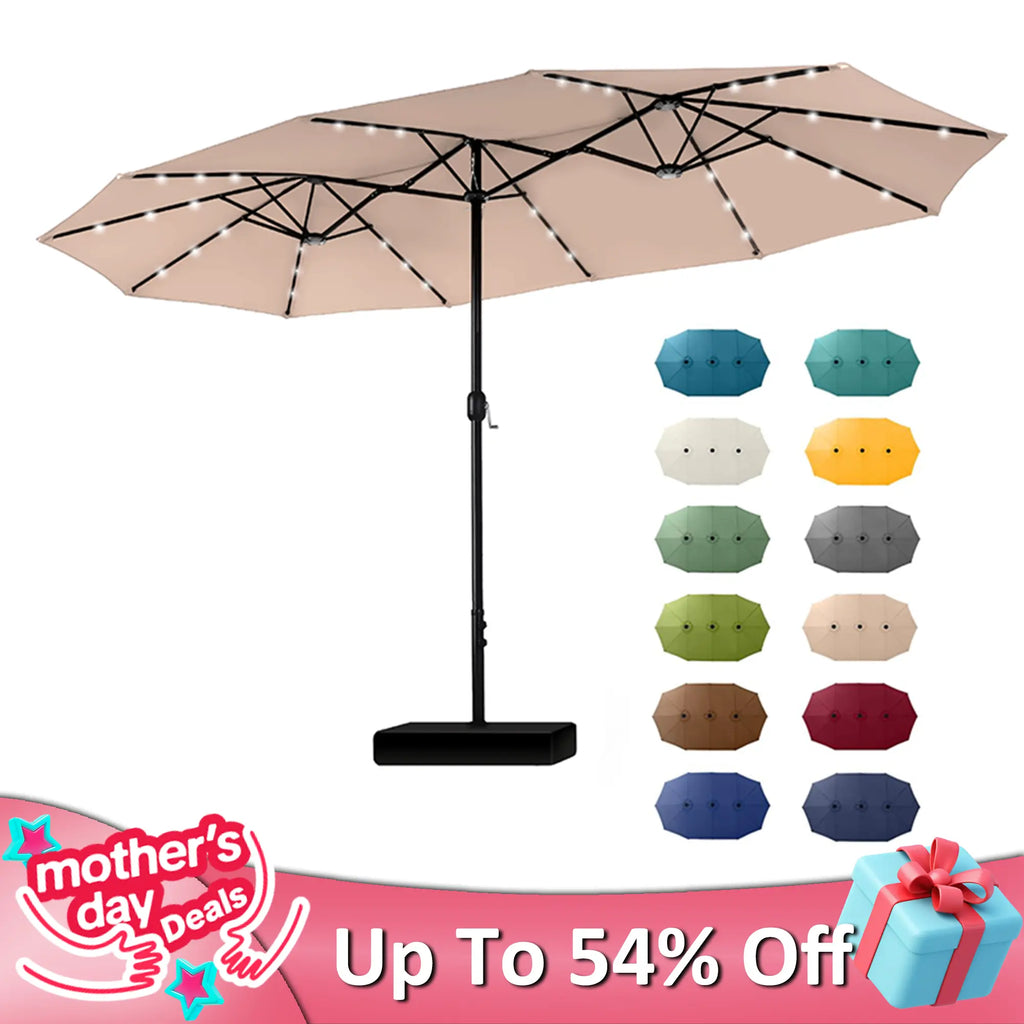Phivilla Home 15-foot Large Outdoor Patio Umbrella with Base – LED Lights Optional