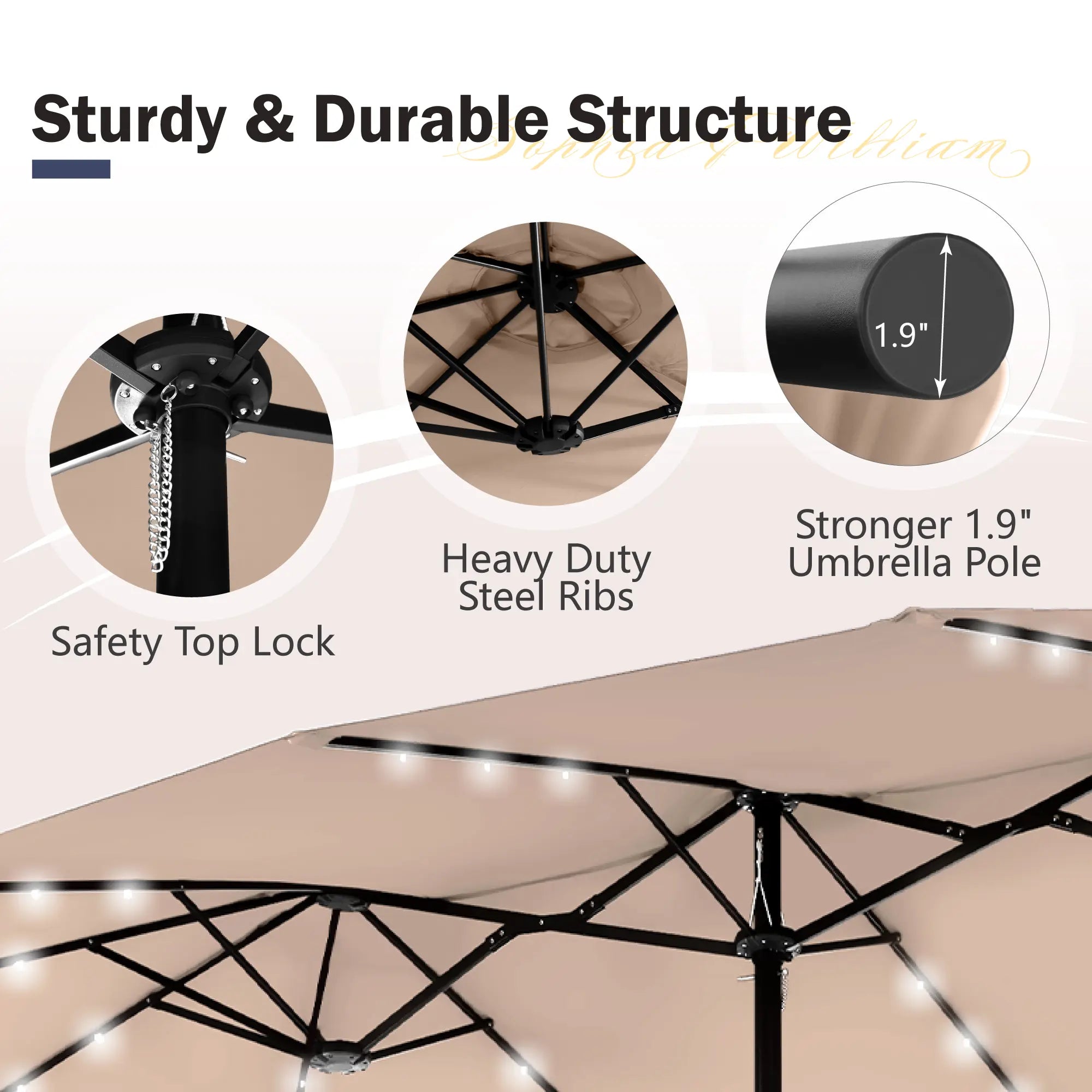 Phivilla Home 15-foot Large Outdoor Patio Umbrella with Base – LED Lights Optional