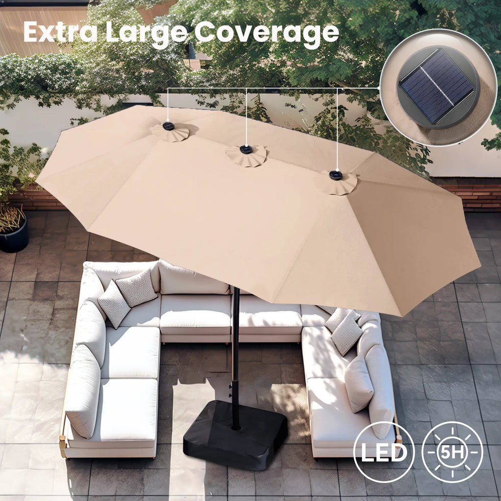 Phivilla Home 15-foot Large Outdoor Patio Umbrella with Base – LED Lights Optional