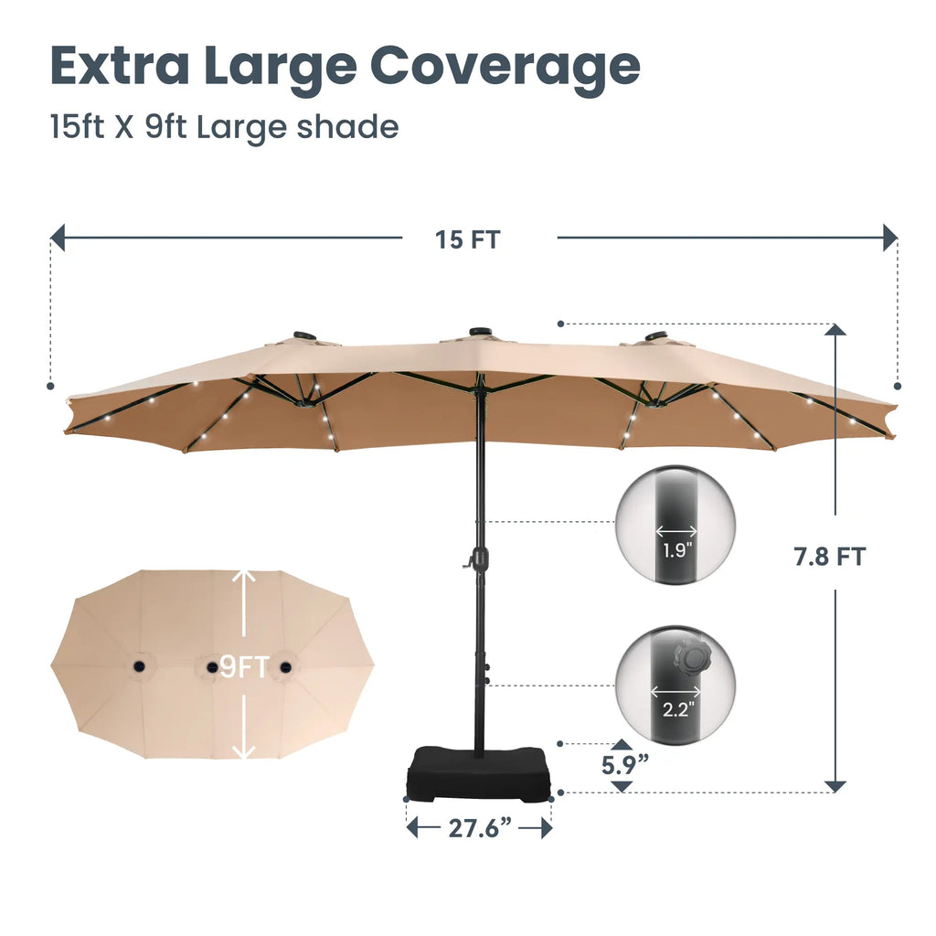 Phivilla Home 15-foot Large Outdoor Patio Umbrella with Base – LED Lights Optional