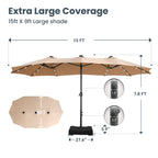 Phivilla Home 15-foot Large Outdoor Patio Umbrella with Base – LED Lights Optional