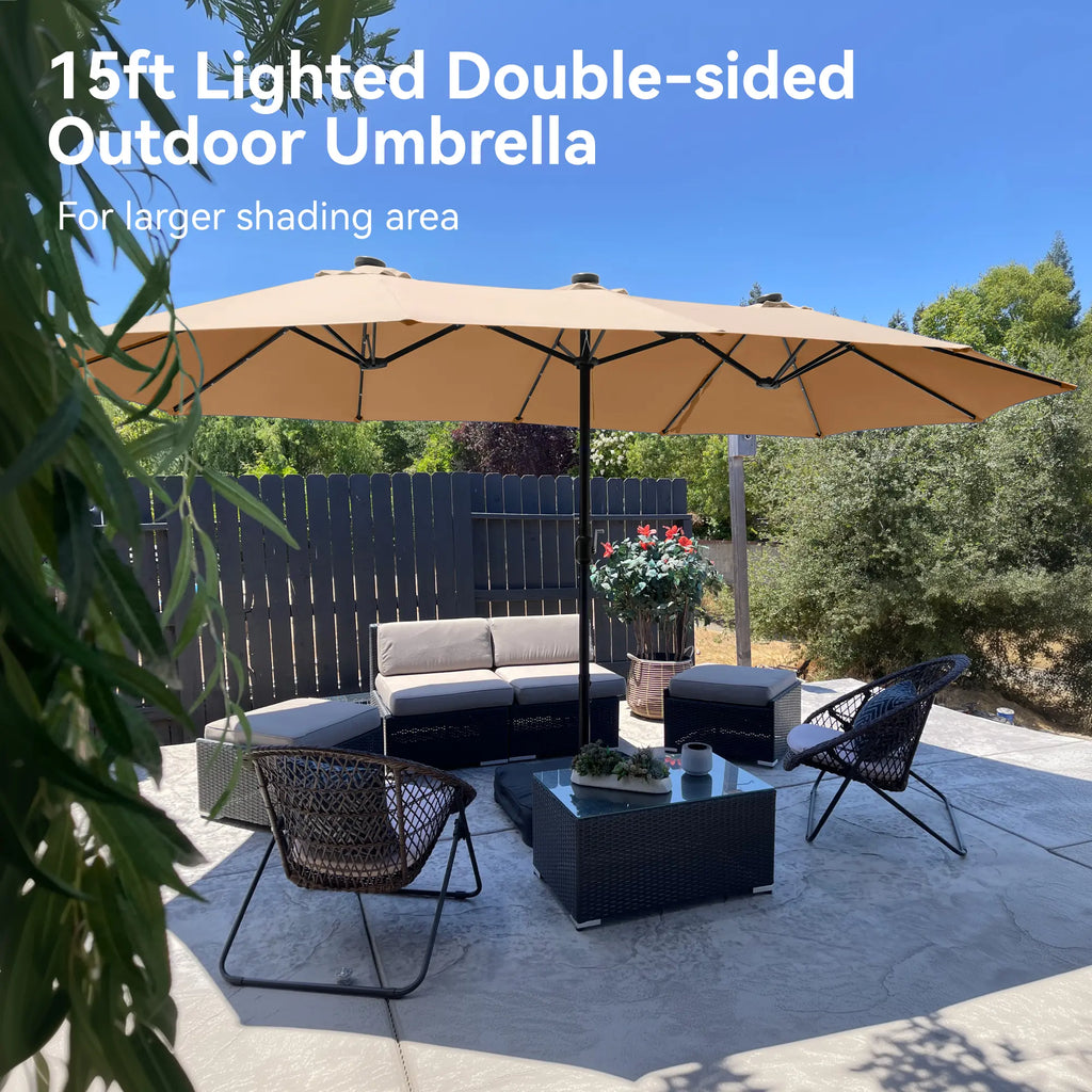 Phivilla Home 15-foot Large Outdoor Patio Umbrella with Base – LED Lights Optional
