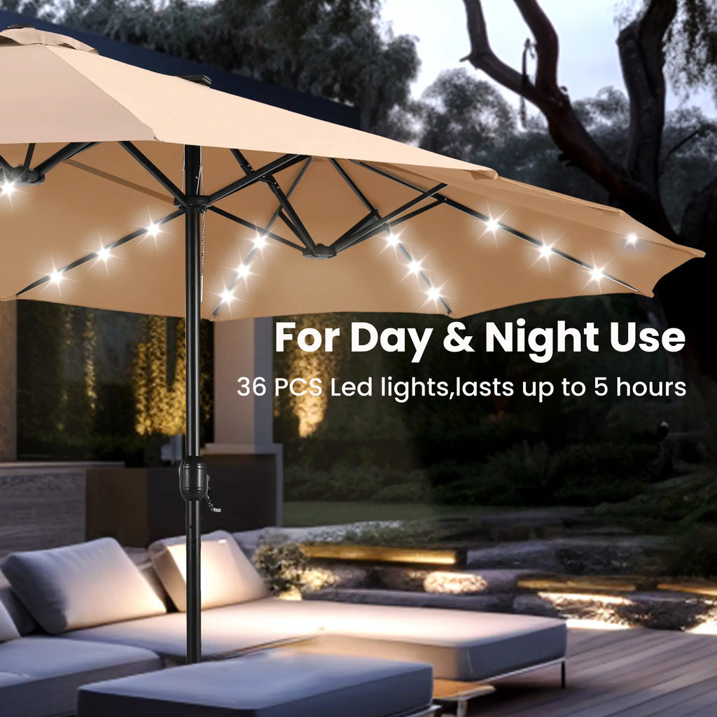 Phivilla Home 15-foot Large Outdoor Patio Umbrella with Base – LED Lights Optional