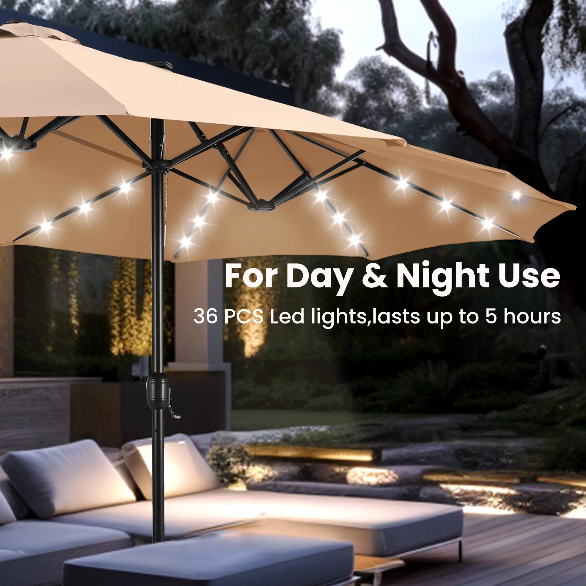 Phivilla Home 15-foot Large Outdoor Patio Umbrella with Base – LED Lights Optional