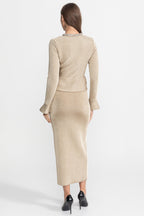 Abigail | Women's Shimmer Knit Peplum Two-Piece Co-Ord with Crystal Detail